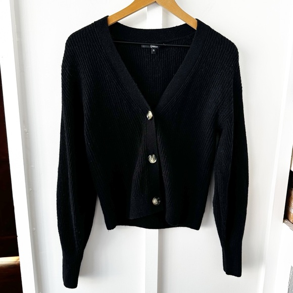 QUINCE black Baby Alpaca-Wool Cropped Cardigan - Picture 2 of 5